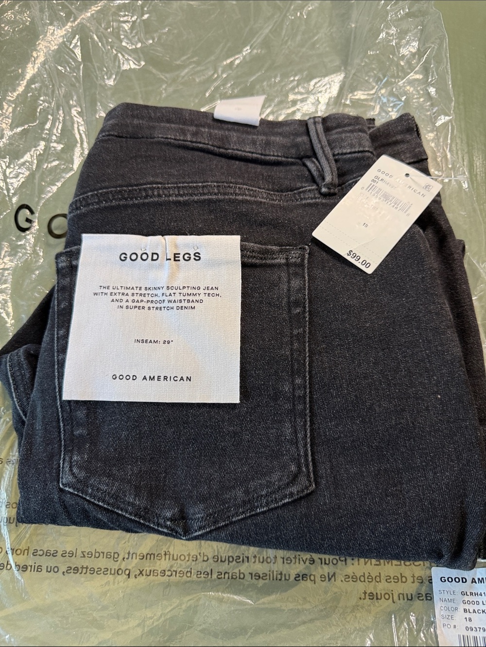Good American Good Legs Skinny Jeans in Black Wash size 18